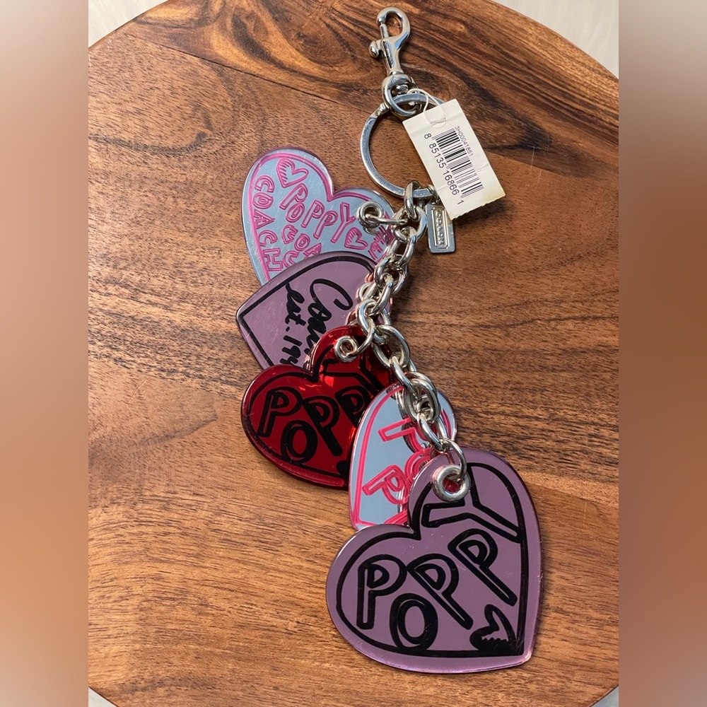 COACH Poppy 10” Plastic Mirrored Heart Bag Charm